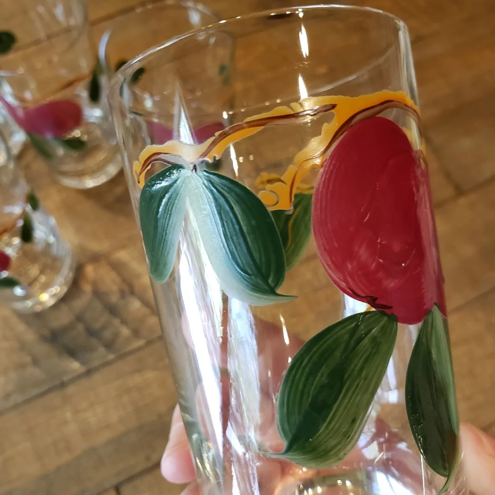 Franciscan Apple Tumbler Set of 6 Six Glasses Vintage Anchor Hocking Glassware - Picture 2 of 11